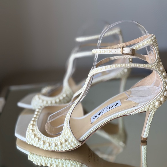 New JIMMY CHOO Azia 75 faux pearl-embellished satin sandals $2,595 - Picture 10 of 13